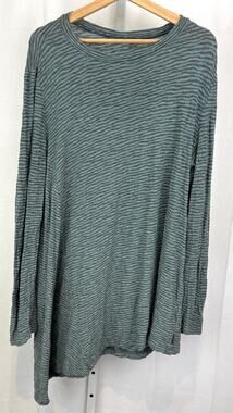 OSKA Estimated L Striped Knit Tunic Top Long Sleeve Asymmetric Hem Green Gray
